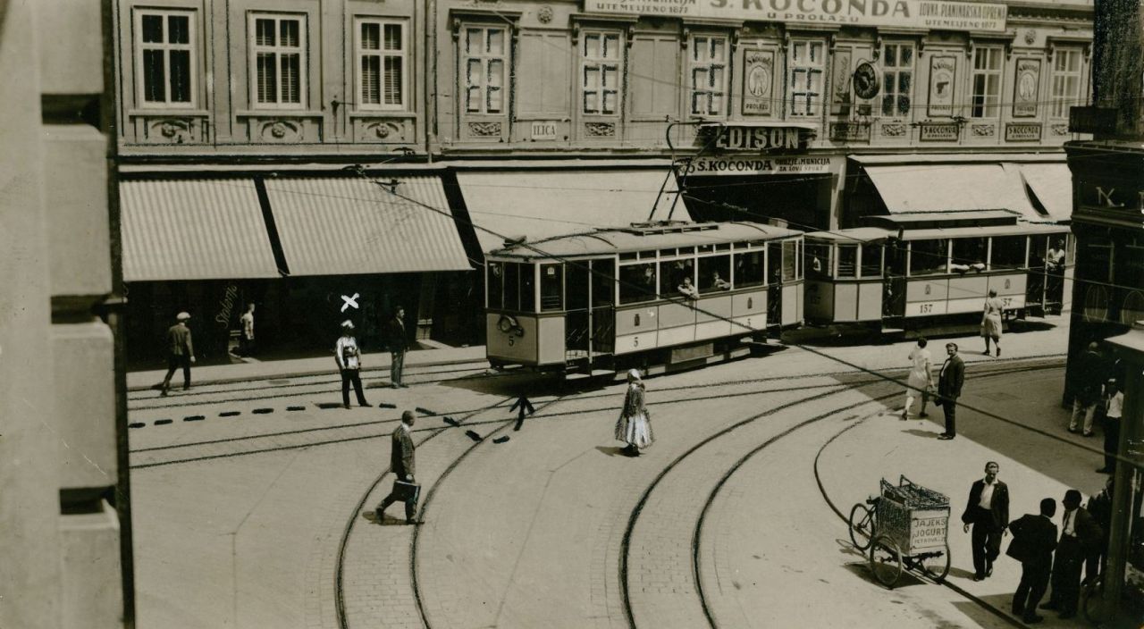 Ilica oko 1930. godine. Križanje s Frankopanskom (Foto Vladimir Horvat)
